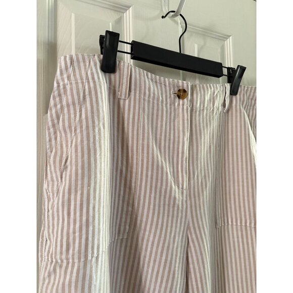 Talbots White & Tan Striped Linen Blend Bottoms - Picture 2 of 3